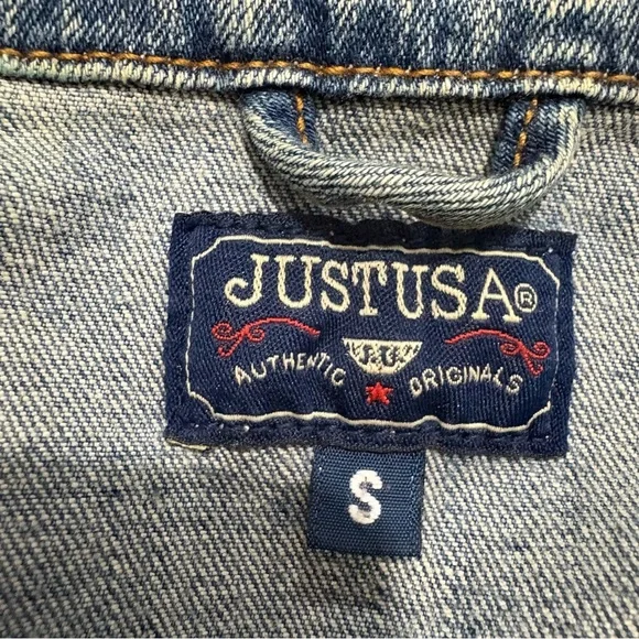 Just USA Women’s Sz S Denim Jacket Distressed Classic Stretch - Picture 6 of 10